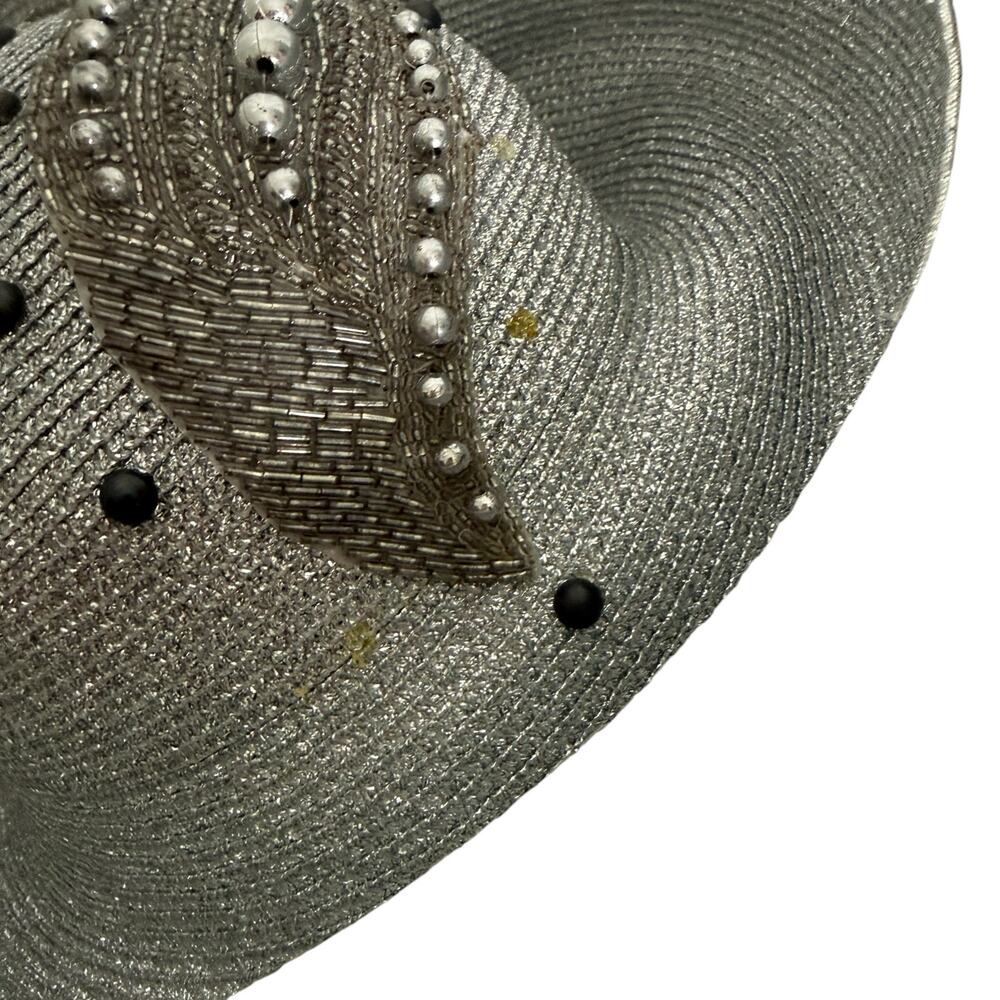 Vintage Sandra Silver Wide Brim Church Derby Hat Beaded Statement - Picture 5 of 11